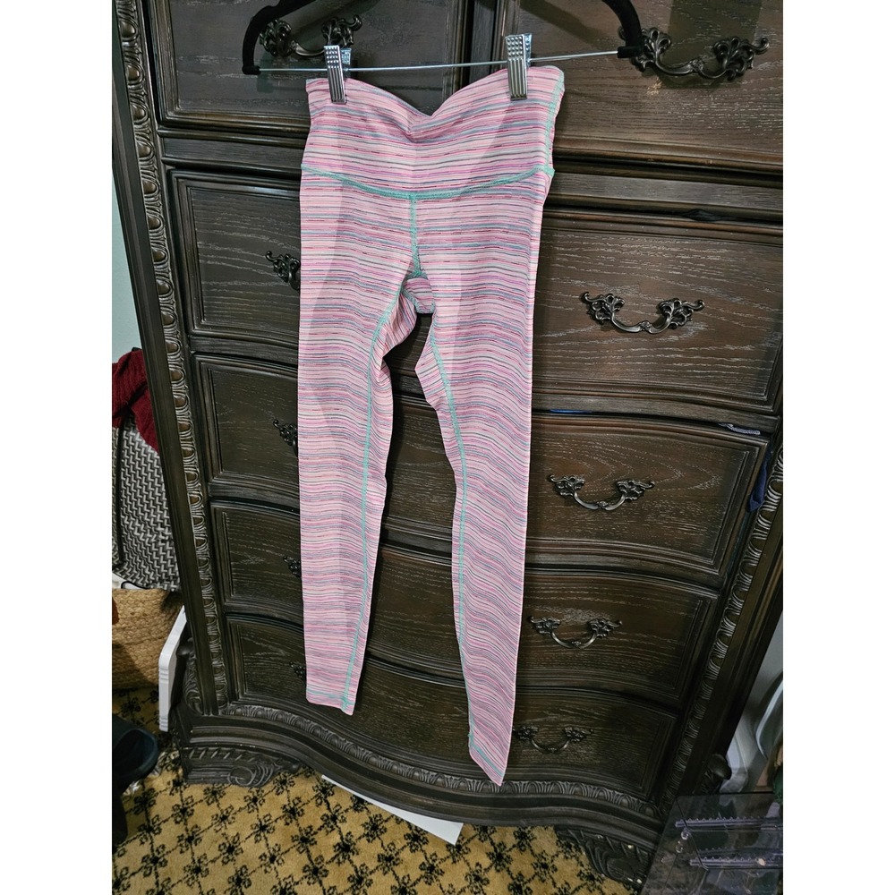 Lululemon Wunder Under Pink Teal Space Dye Striped Leggings Size 4